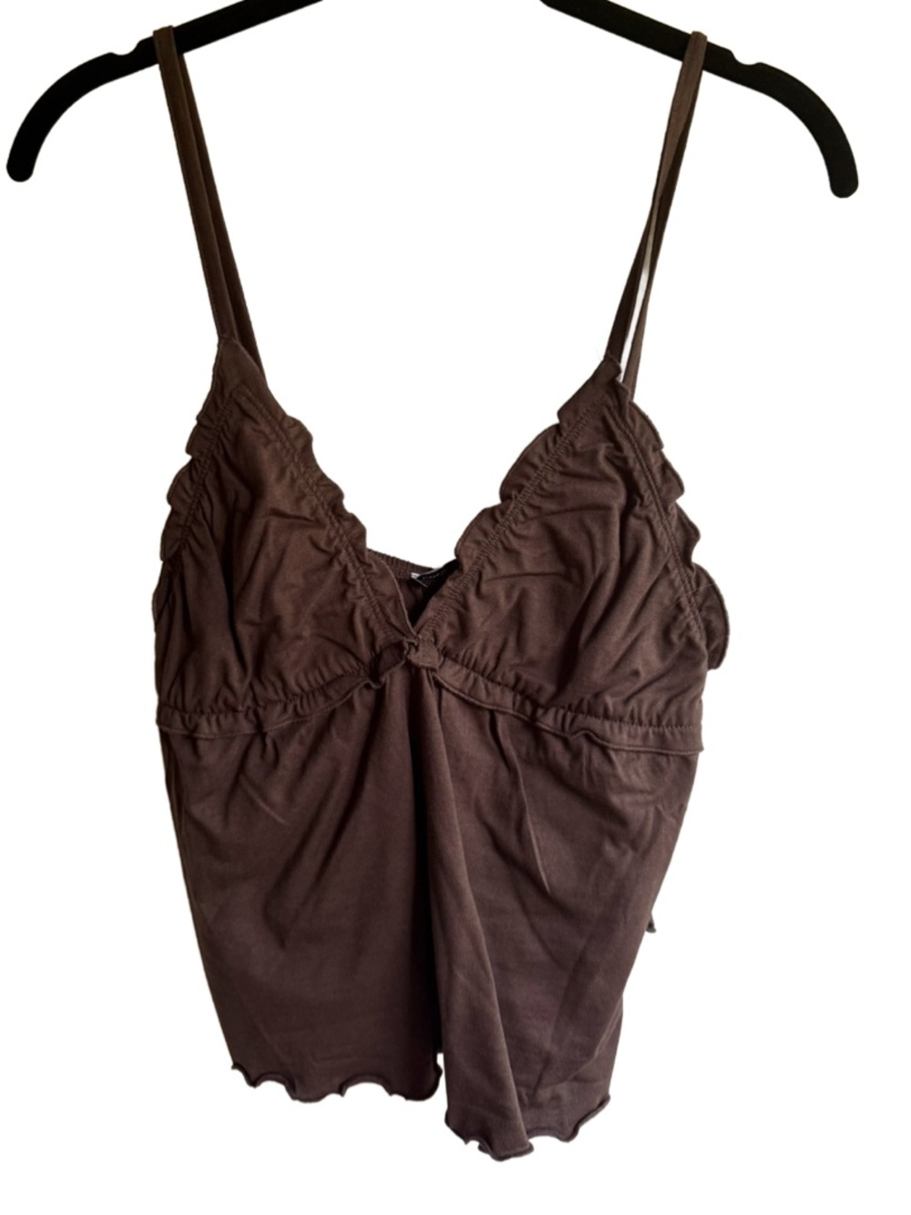 Mango Brown Scalloped V-Neck Spaghetti Strap Top